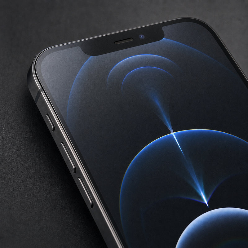 Apple iPhone 12 Pro Matte hydrogel screen protector – close-up of the fitted anti-glare finish